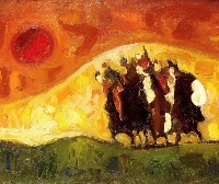 TRENTO LONGARETTI, Runaways and yellow hill (2001) - Oil on canvas, cm 50x70