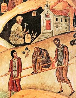 Détail de la fresque représentant des scènes de la vie de saint Ephrem le Syrien, Météores - GRÈCE