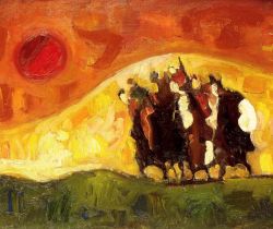 TRENTO LONGARETTI, En fuite sur une colline jaune  -  Huile sur toile cm 50x70, 2001